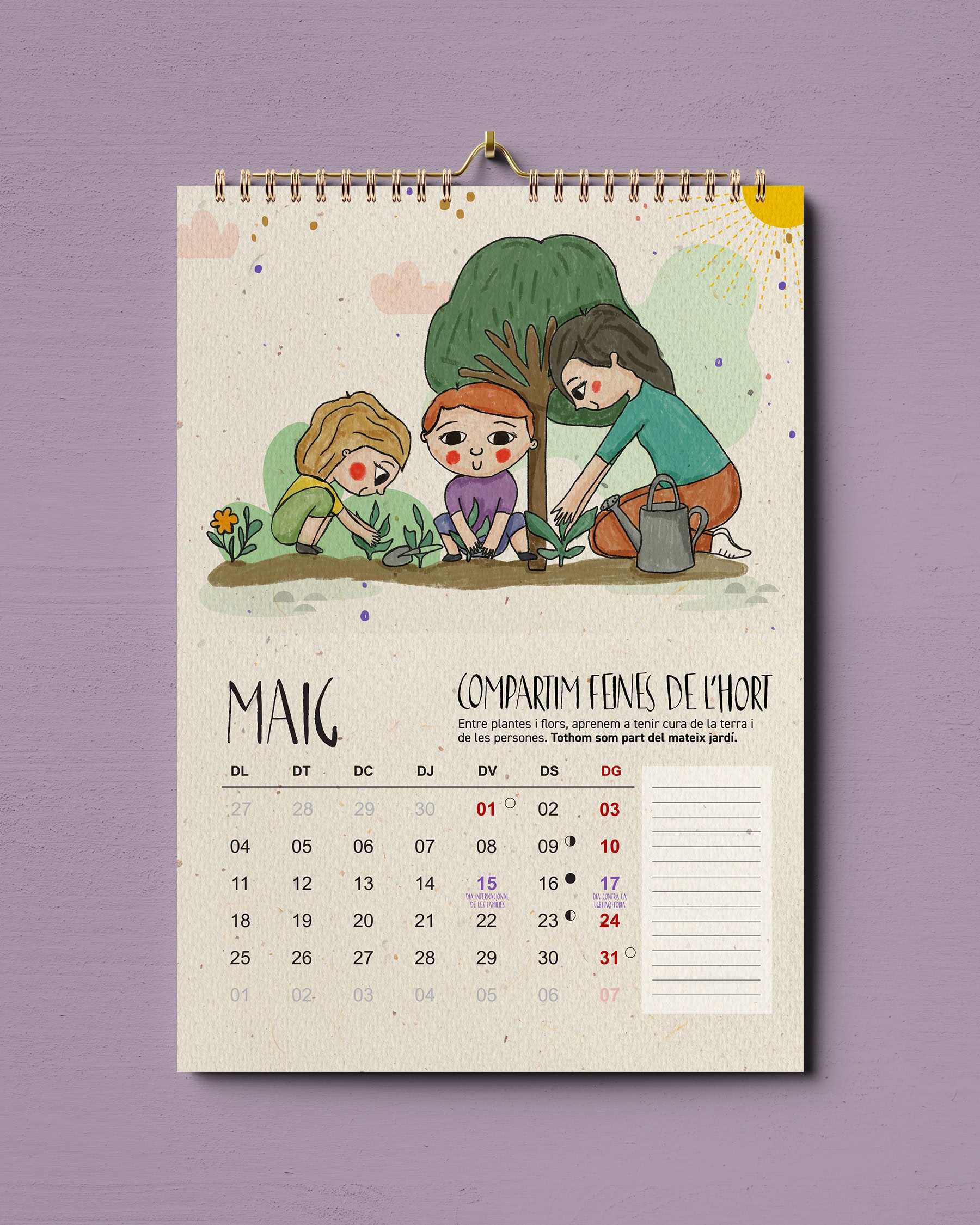 calendari infantil 2026 maig cura de la natura – il·lustracio i disseny grafic Sarau Estudi
