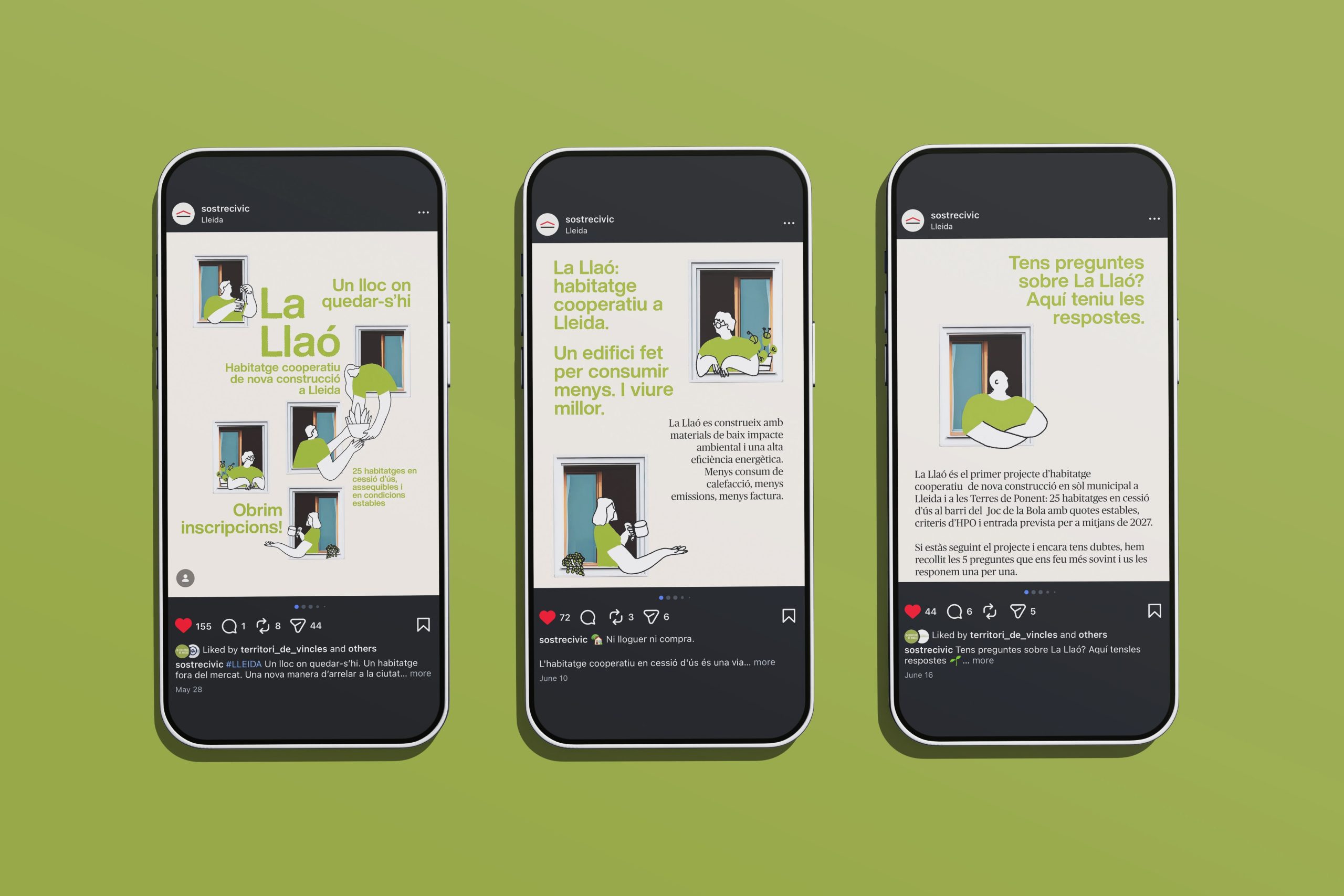 Disseny de carrusels i contingut digital per a Instagram de la campanya La Llaó, a càrrec de Sarau Estudi