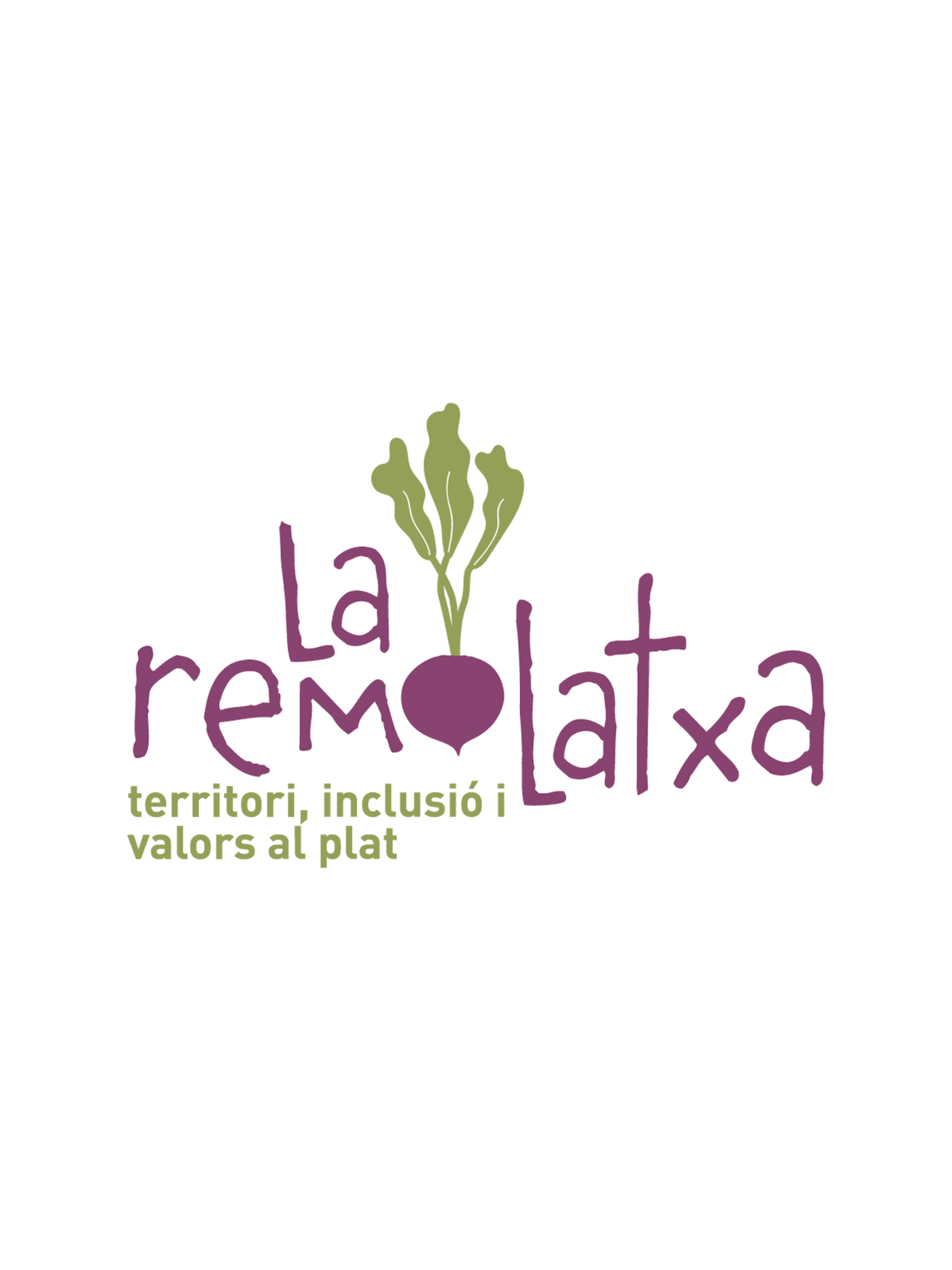 Logotip de La Remolatxa, obrador d’inserció laboral, amb una remolatxa lila i verda dissenyat per Sarau Estudi